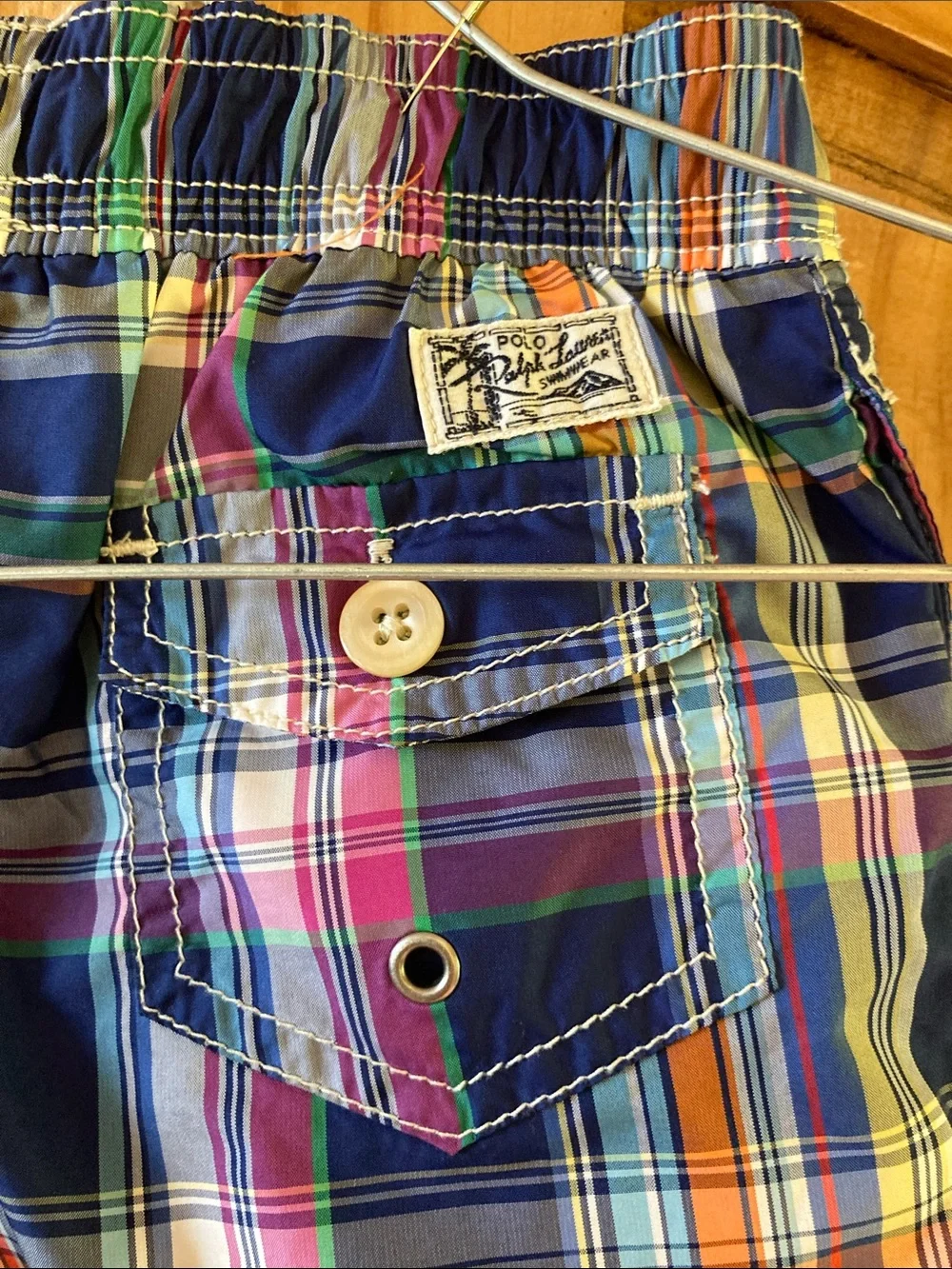 Boys Ralph Lauren Polo blue orange plaid swim shorts size 18 months
